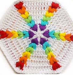 Crochet Rainbow Hexagon Motif with Detailed Flat Chart Pattern