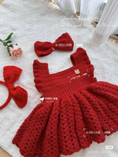 Crochet Red Princess Dress with Big Bow and Matching Headband Pattern