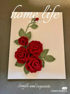 Crochet Red Rose Bouquet Picture Frame Pattern