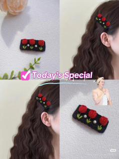 Crochet Red Tulip Hair Clip with Pearls