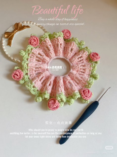 Crochet Rose Hair Scrunchie Pattern with Tutorial