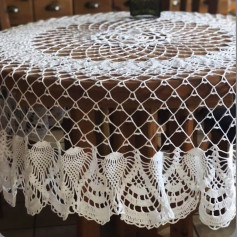Crochet Round Tablecloth Pattern with Fan Border and Lattice Design