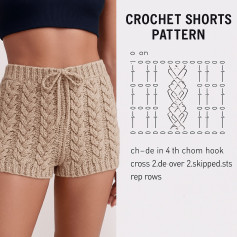 Crochet Shorts Pattern: Cable Stitch and Seed Stitch Charts with Instructions