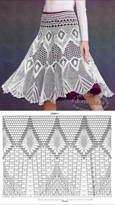 Crochet Skirt Patterns with Charts: White Lace, Fan Stitch, and Pineapple Motifs