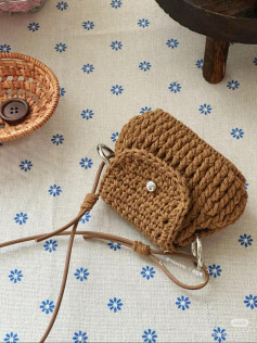 Crochet Small Bean Bag Pattern: Brown and Yellow Mini Crossbody Bag with Pearl Button