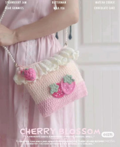 Crochet Strawberry Bag Pattern with Ruffles and Cherry Blossom Design