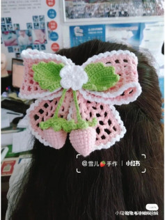 Crochet Strawberry Bow and Flower Hair Clip Chart with Pattern Instructions