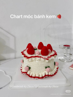 Crochet Strawberry Cake Chart with Red and White Yarn