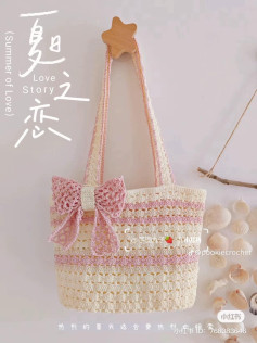 Crochet Summer Love Story Tote Bag with Lace Bow Chart