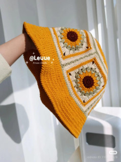 Crochet Sunflower Granny Square Bucket Hat Tutorial