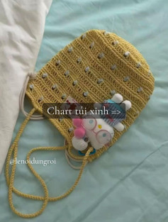 Crochet Yellow Mesh Bag Chart with Cute Keychain