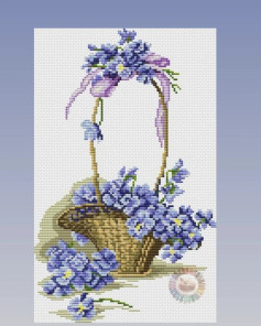 Cross Stitch Pattern Chart for Purple Flowers in Basket