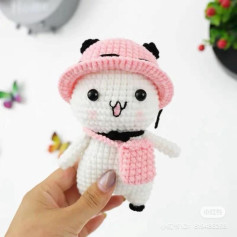 Cute Amigurumi Panda Doll with Pink Hat and Scarf - Complete Crochet Pattern Chart