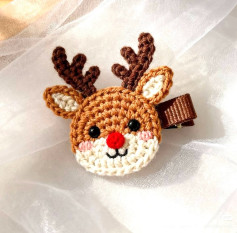 Cute Brown Reindeer Crochet Hair Clip Pattern with Flat Chart