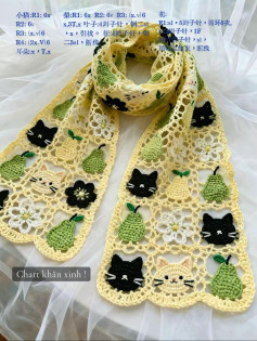 Cute Crochet Cat and Pear Scarf Pattern with Instructions