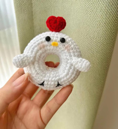 Cute Crochet Chicken Donut Ring Chart: Pattern for White Doughnut with Red Heart and Yellow Beak