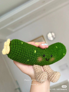 Cute Crochet Cucumber Amigurumi Doll Pattern with Legs and Flower