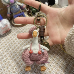 Cute Crochet Goose Keychain Pattern with Pink Overalls