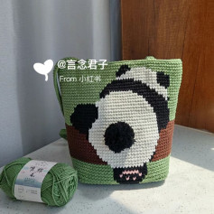 Cute Crochet Panda Tote Bag with Pixel Chart Pattern