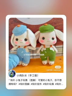 Cute Crochet Rabbit Doll Amigurumi Pattern Chart with Blue and Green Overalls