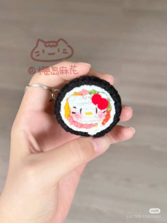 Cute Crochet Sushi Amigurumi Keychains with Kitty, Pig, and Koala Patterns