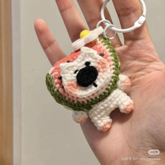 Cute Crochet Watermelon Samoyed Dog Keychain Pattern with Step-by-Step Chart Instructions