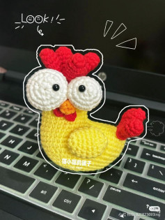 Cute Crocheted Chicken Doll Pattern with Large Eyes and Red Comb