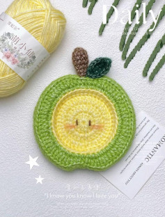 Cute Green Apple Coaster Crochet Pattern Tutorial