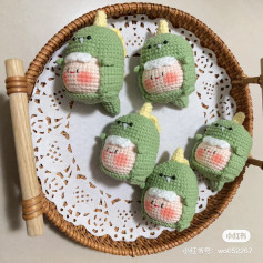 Cute Green Dinosaur Amigurumi Doll with Crochet Pattern Chart