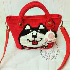 Cute Husky Dog Face Pixel Chart for Crochet Bag Pattern