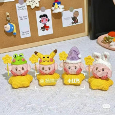 Cute Kirby Crochet Doll Chart with Frog, Pikachu, Wizard and Rabbit Costumes
