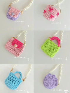Cute Mini Crochet Bag Patterns: Pastel Colors with Pearl Chain and Heart Details