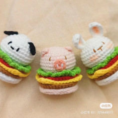 Cute Mini Crochet Hamburger Series: Pig, Sheep, and Rabbit Amigurumi Pattern