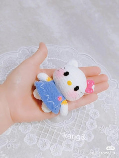 Cute Mini Crochet Hello Kitty Doll Amigurumi Pattern with Blue Dress and Pink Bow