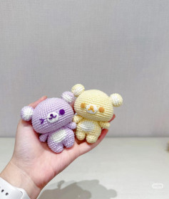 Cute Pastel Purple and Yellow Amigurumi Bears with Handwritten Crochet Pattern Chart