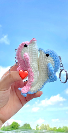 Cute Pink and Blue Dolphin Amigurumi Keychain Pattern
