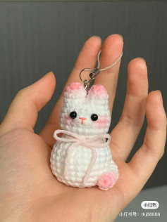 Cute Pink and White Crochet Rabbit Keychain Pattern