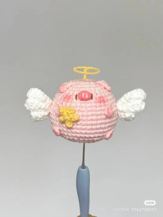 Cute Pink Angel Pig Amigurumi Crochet Doll with Wings and Halo Pattern Chart