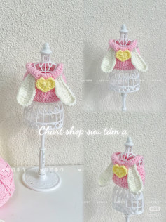 Cute Pink Bunny Crochet Top with Yellow Heart Pattern