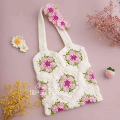 Cute Pink Floral Crochet Bag with Complete Flower Chart Pattern