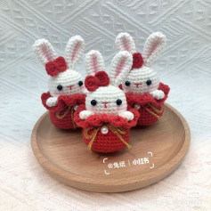 Cute Red and White Crochet Rabbit Doll Pattern Chart