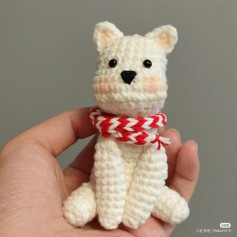 Cute White Crochet Bear Pattern with Red Scarf Tutorial