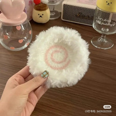 Cute White Fluffy Crochet Coaster Pattern with Pink Spiral Design and Fringe Edging Instructions