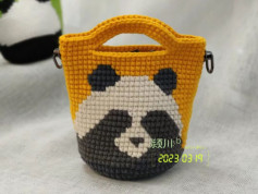 Cute Yellow Crochet Panda Bag with Pixel Chart Pattern and Instructions