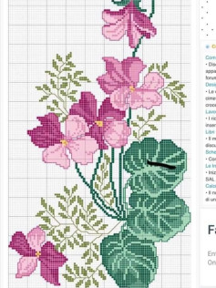 Cyclamen Cross Stitch Pattern by Svetlana Procopetz - Pink Flowers and Green Leaves Pixel Chart