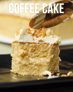 Delicious Coffee Cake with Luscious Buttercream Frosting and Roasted Nuts