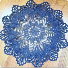 Detailed Crochet Doily Pattern Chart with Blue Finished Example