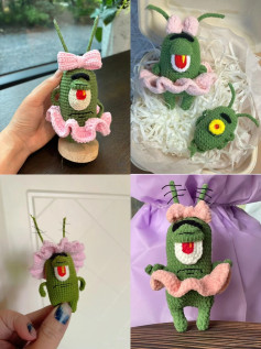 Diagrama de Tricô Plankton Fofinho com Saia Rosa