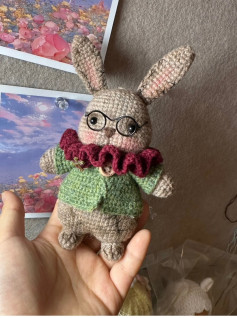 Dirty Rabbit Amigurumi Crochet Pattern with Green Jacket and Glasses