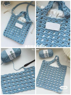DIY Blue Mesh Crochet Bag Pattern with Flat Chart